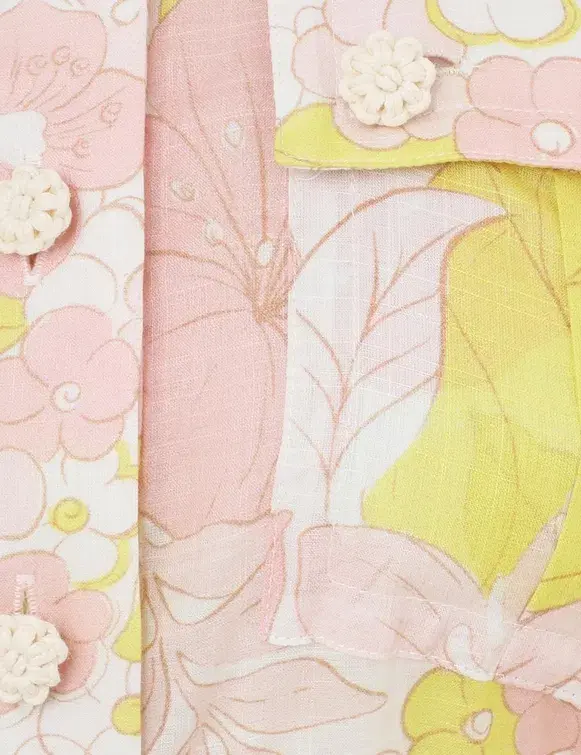 Zimmermann Size 1 Pop Pleated Mini Dress Pink/Yellow Floral Size 10 for rent on The Volte - main image