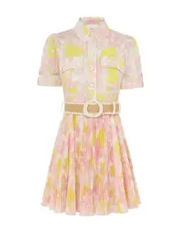 Zimmermann Size 1 Pop Pleated Mini Dress Pink/Yellow Floral Size 10 for rent on The Volte - image 4
