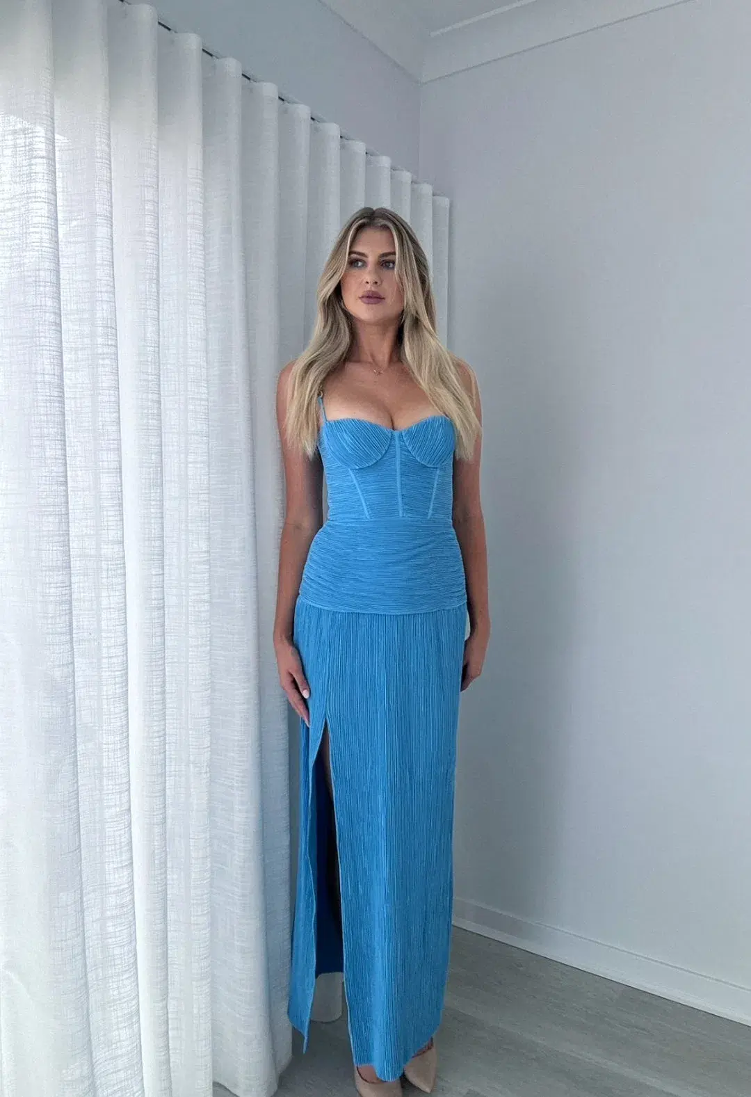 Manning Cartell Double Time Pleat Dress Cerulean Blue Size 10 for rent on The Volte - main image