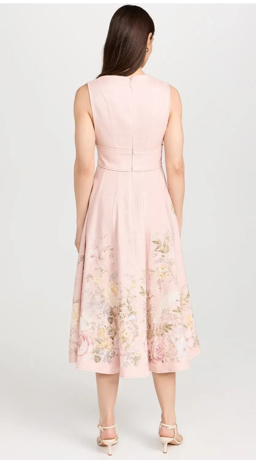 Zimmermann Waverly Plunge Midi Dress Pink Floral Size 2 (AU 12) for rent on The Volte - main image