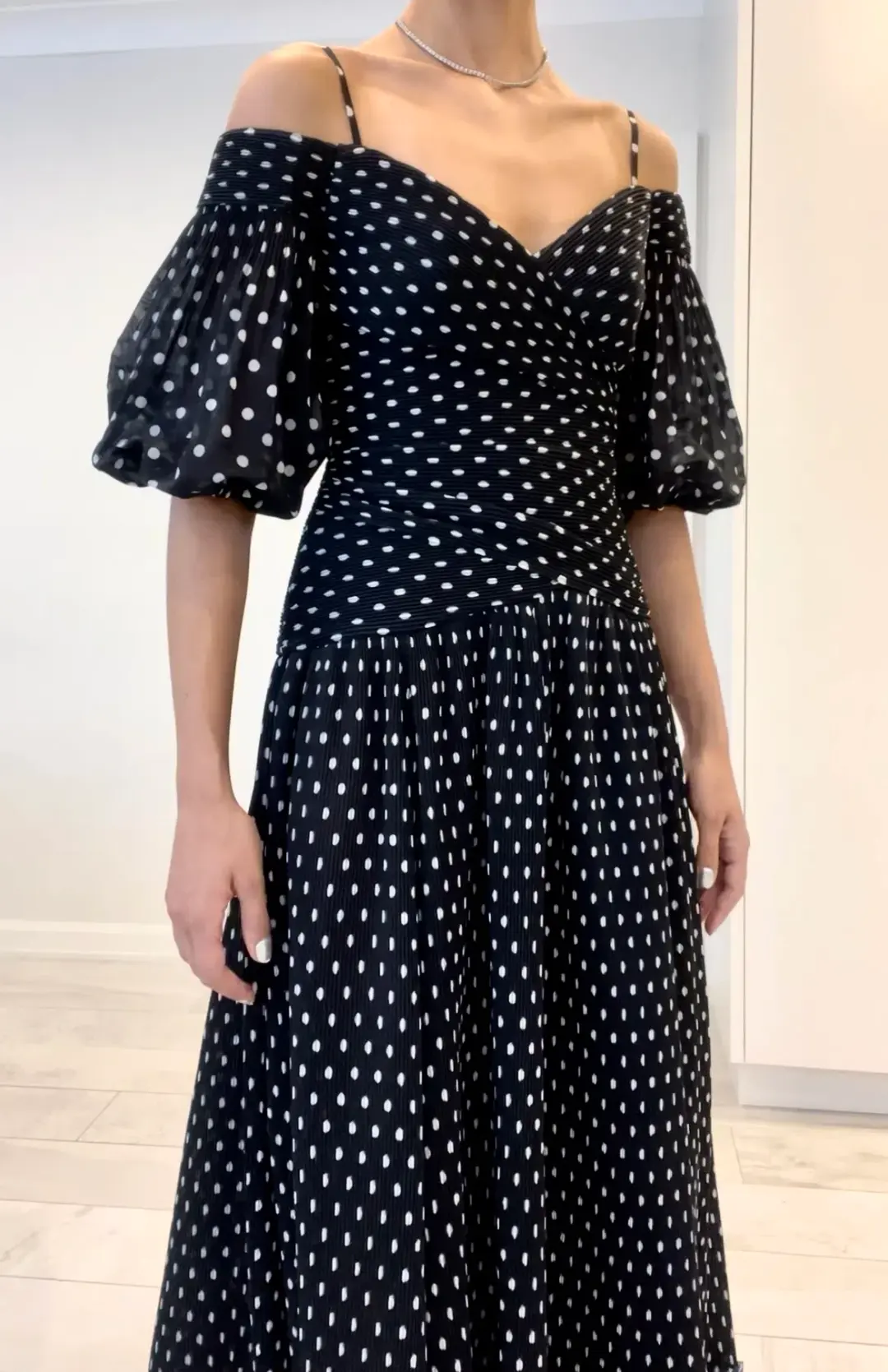 Zimmermann Polka Dot Plissé Chiffon Midi Dress Black Size 0 / AU 8 for rent on The Volte - main image