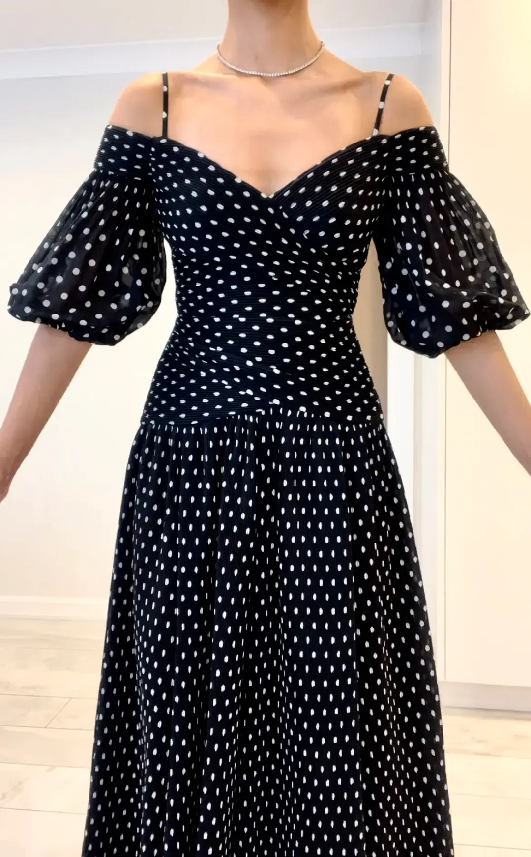 Zimmermann Polka Dot Plissé Chiffon Midi Dress Black Size 0 / AU 8 for rent on The Volte - main image
