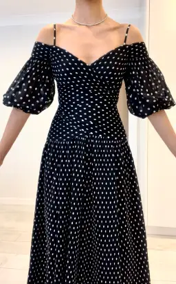 Zimmermann Polka Dot Plissé Chiffon Midi Dress Black Size 0 / AU 8 for rent on The Volte - image 5