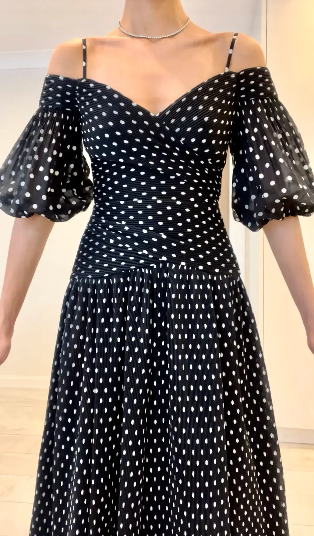 Zimmermann Polka Dot Plissé Chiffon Midi Dress Black Size 0 / AU 8 for rent on The Volte - main image