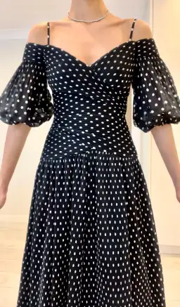 Zimmermann Polka Dot Plissé Chiffon Midi Dress Black Size 0 / AU 8 for rent on The Volte - image 4