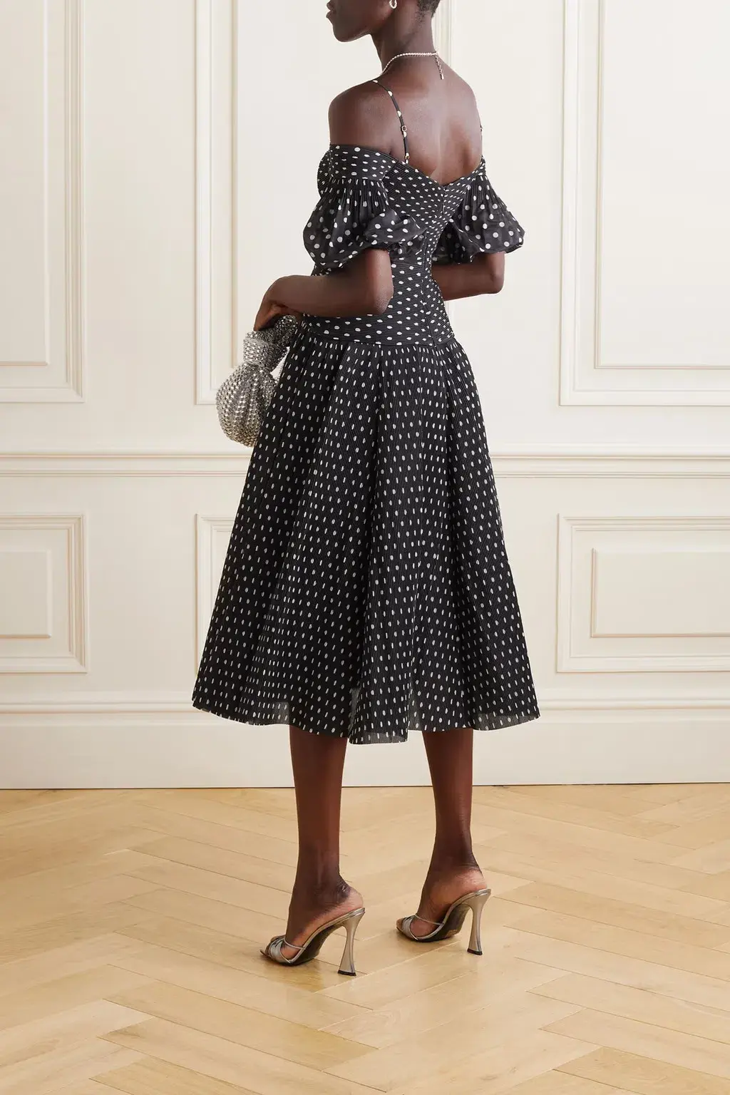 Zimmermann Polka Dot Plissé Chiffon Midi Dress Black Size 0 / AU 8 for rent on The Volte - main image
