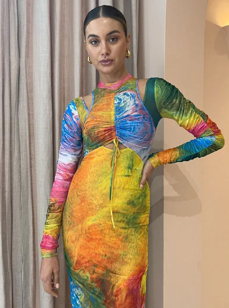 Alemais Irving Mesh Midi Dress in Multi Size 6 for rent on The Volte - main image