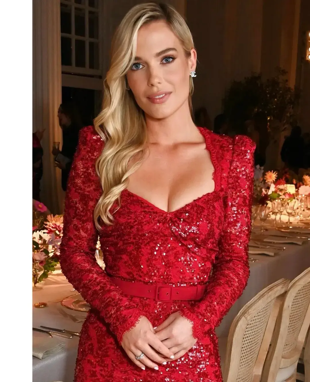 Rebecca Vallance X Nicky Hilton Leyla Long Sleeve Midi Dress Red Sequin Size 8 for rent on The Volte - main image