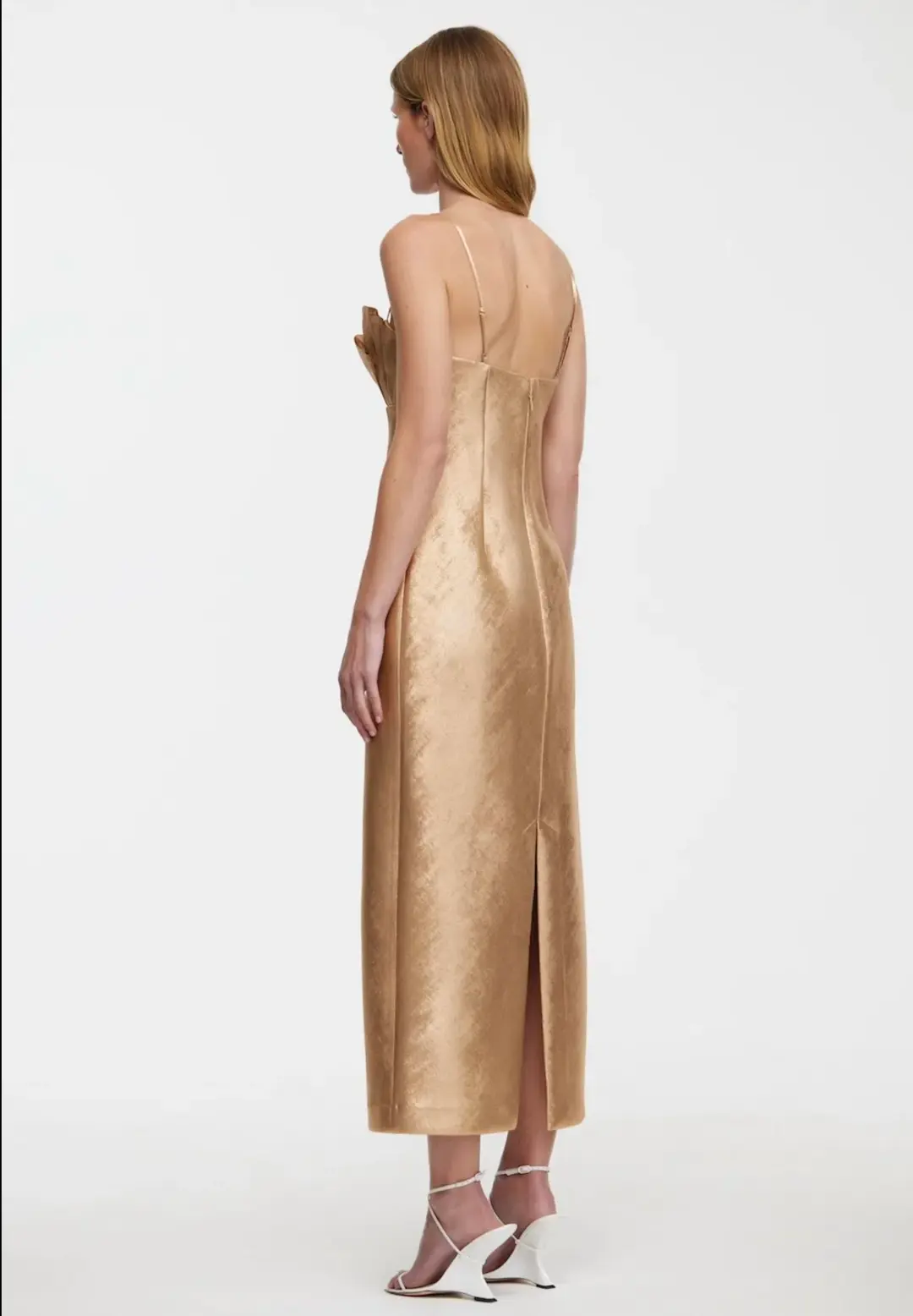 Acler Mahina Midi Dress Metallic Caramel Gold Size 8 for rent on The Volte - main image