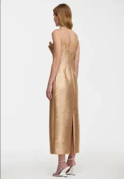 Acler Mahina Midi Dress Metallic Caramel Gold Size 8 for rent on The Volte - image 3