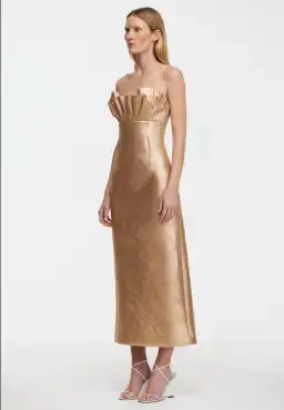 Acler Mahina Midi Dress Metallic Caramel Gold Size 8 for rent on The Volte - image 4