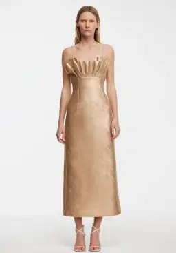 Acler Mahina Midi Dress Metallic Caramel Gold Size 8 for rent on The Volte - image 1