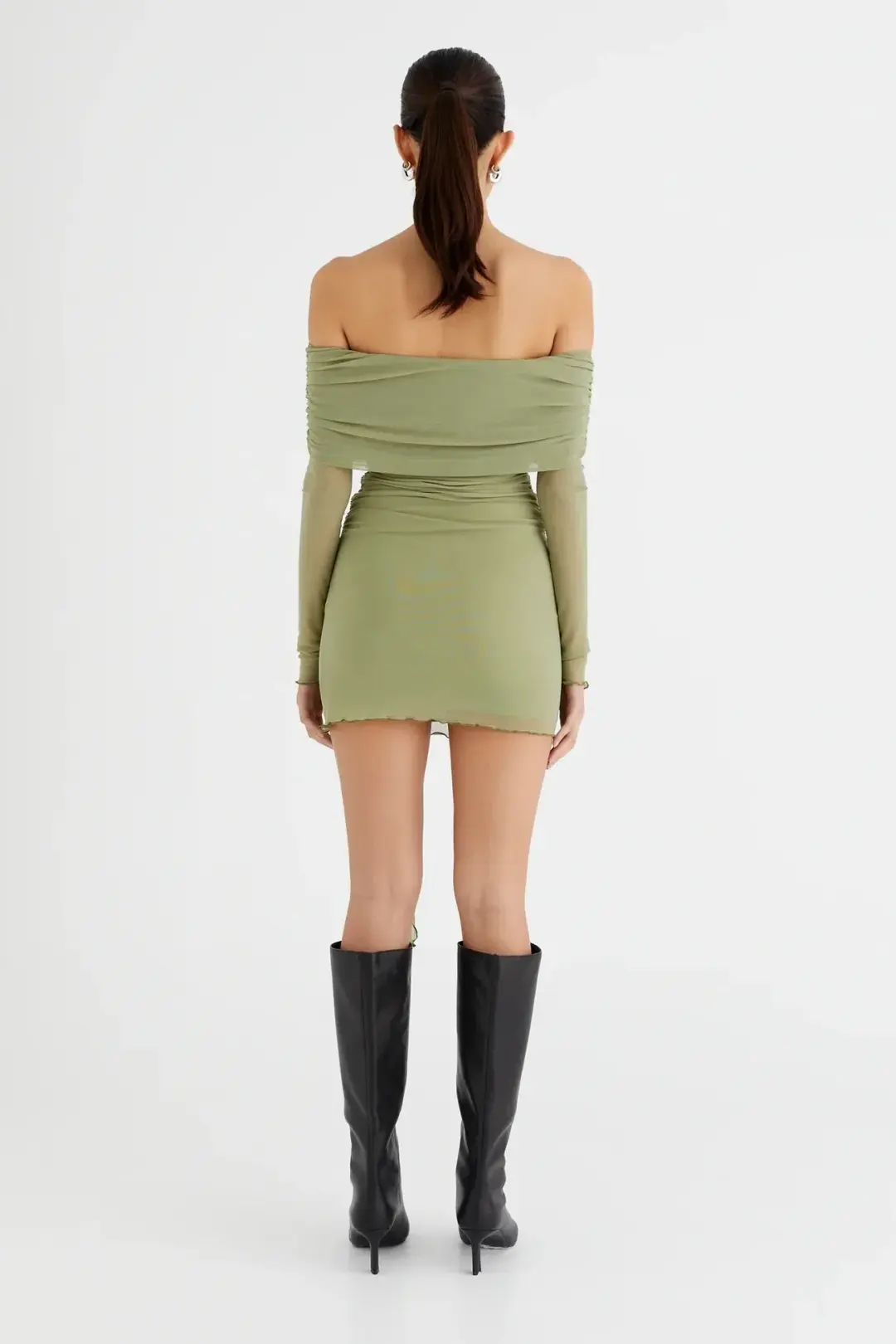 Benni Yasmin Off Shoulder Mini Dress Pistachio Green Size 10 for rent on The Volte - main image