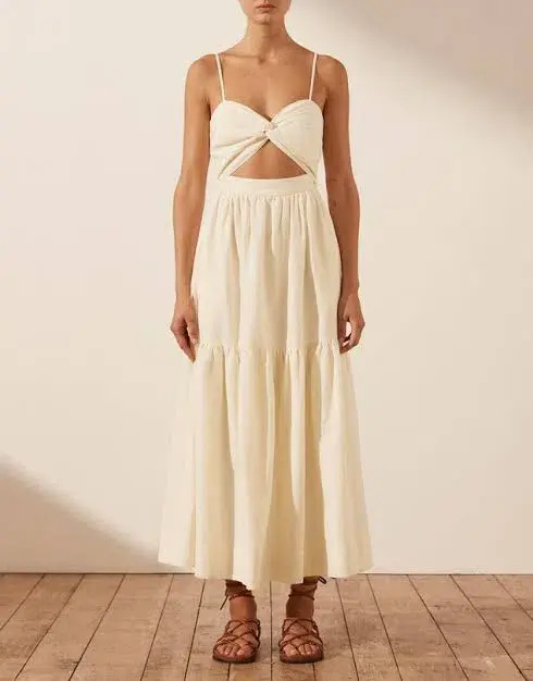 Shona Joy Cecilia Twist Bodice Midi Dress - cream size 10 for rent on The Volte - main image