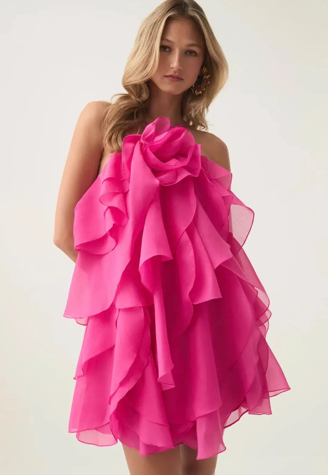 Aje Pandorea Layered Mini Dress Fuchsia Rose Size S / AU 8 for rent on The Volte - main image