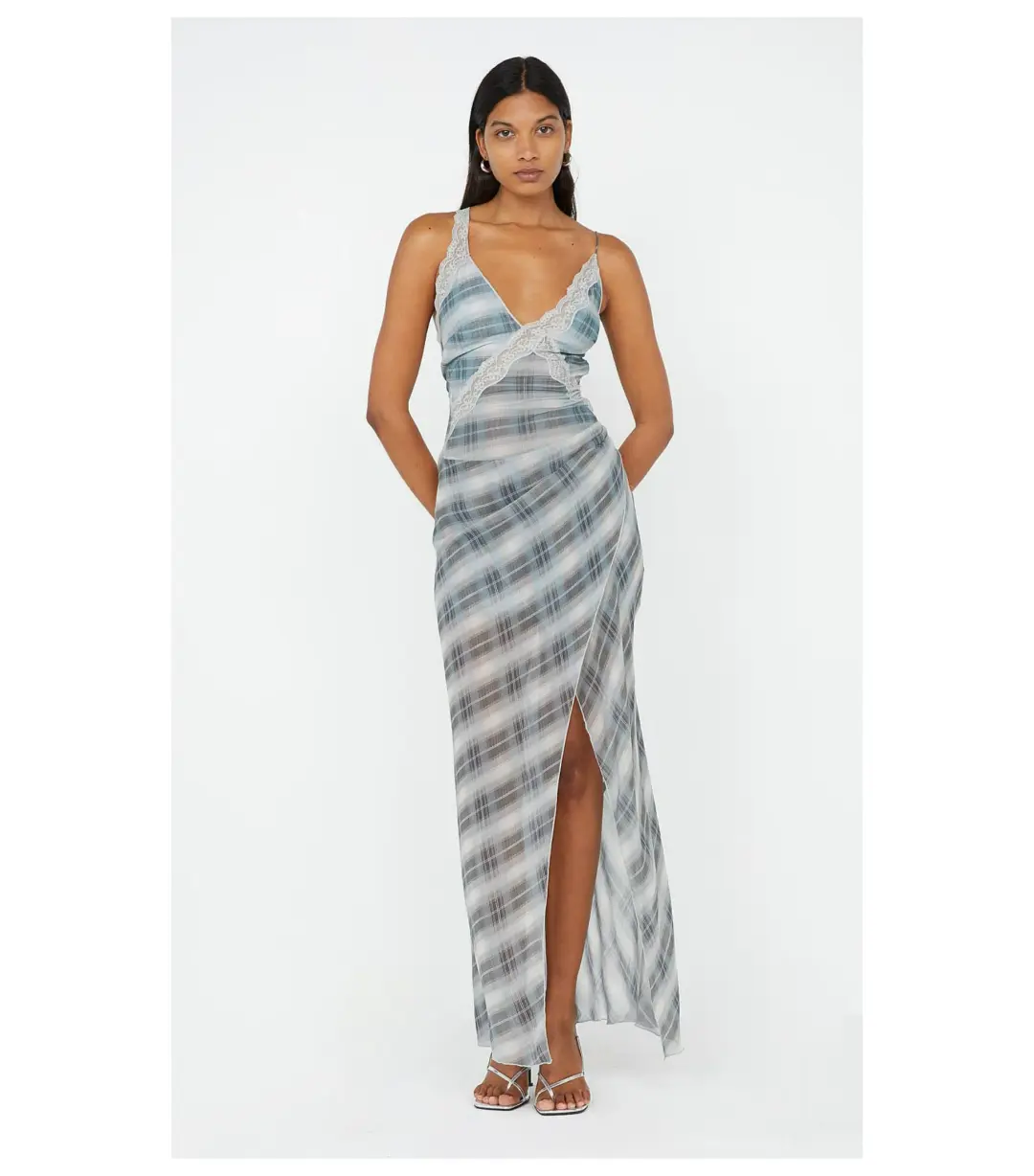 Bec & Bridge Seanna Asymmetrical Maxi Dress in Storm Check Size AU 6 for rent on The Volte - main image
