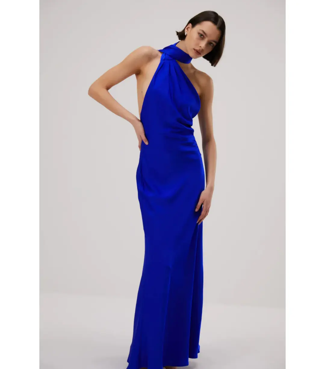 Misha Alastair Satin Gown in Electric Blue Size 8/S for rent on The Volte - main image
