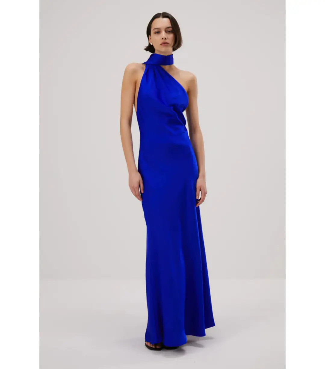 Misha Alastair Satin Gown in Electric Blue Size 8/S for rent on The Volte - main image