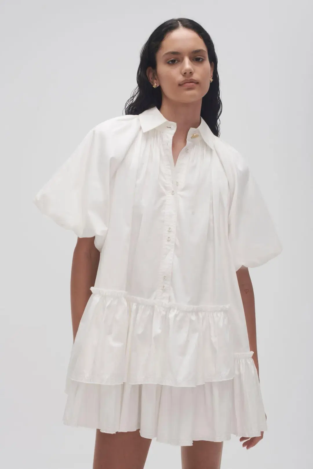 Aje Ambience Smock Mini Dress Ivory Size 6 for rent on The Volte - main image