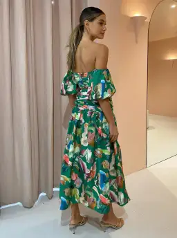 Alemais Arlo Puff Sleeve Crop Top & Midi Skirt Set Green Multi Size 8 for rent on The Volte - image 3