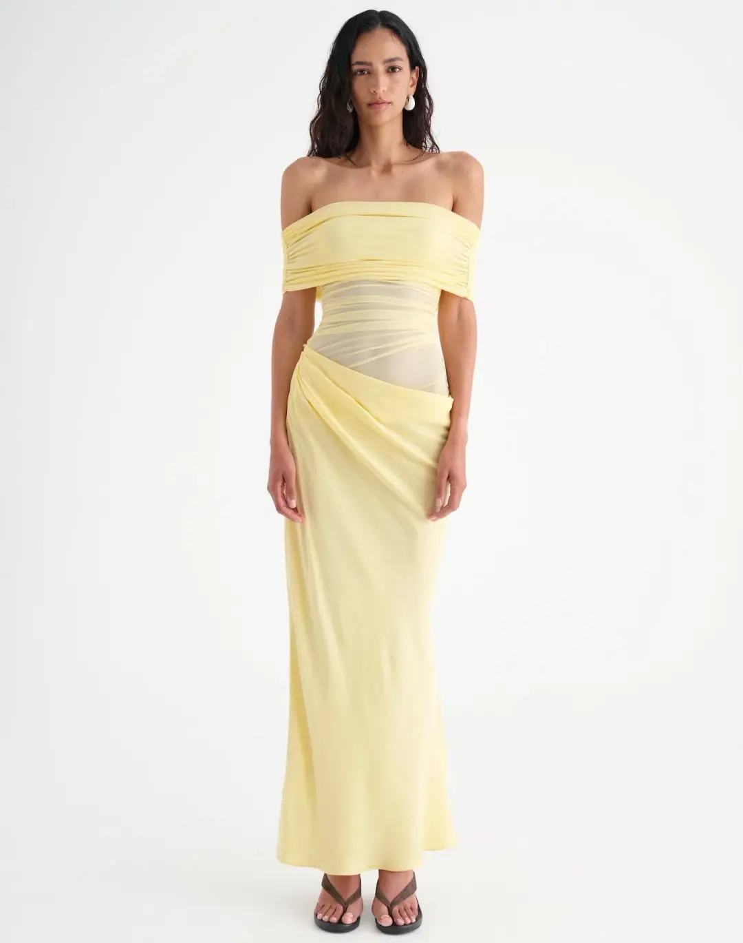 Benni Nico Off Shoulder Maxi Dress Butter Yellow Size 8 for rent on The Volte - main image