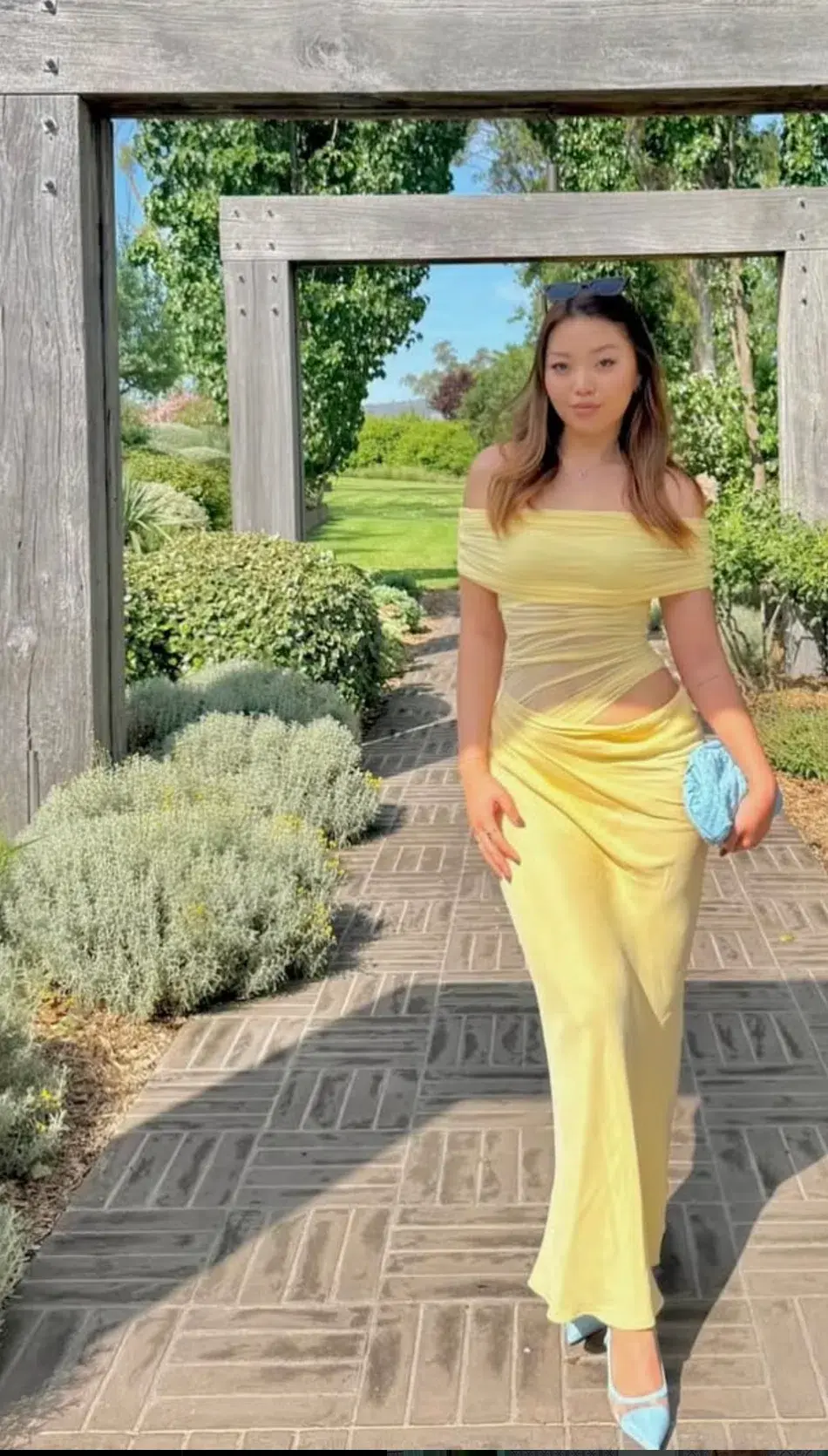 Benni Nico Off Shoulder Maxi Dress Butter Yellow Size 10 for rent on The Volte - main image