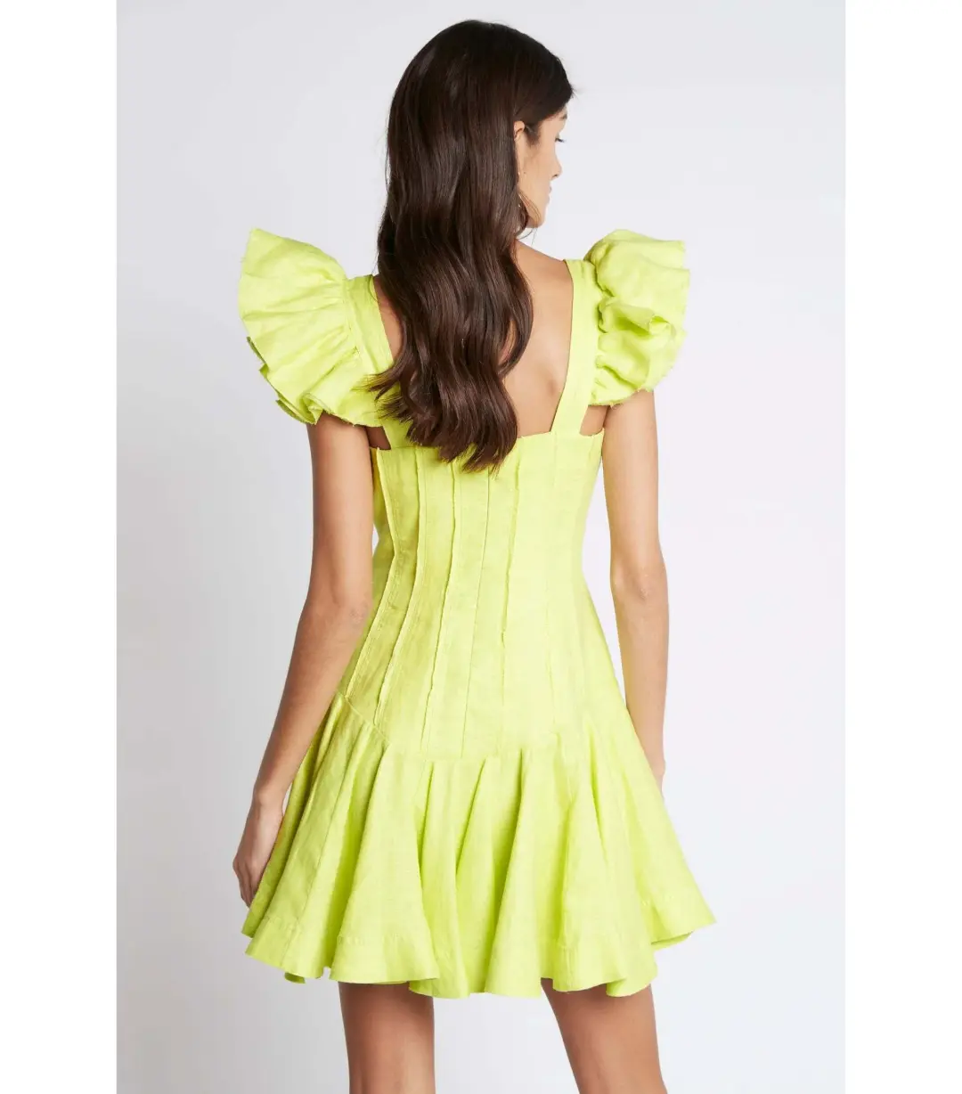 Aje Breathless Frill Sleeve Mini Dress Lime Green Size AU 6 for rent on The Volte - main image