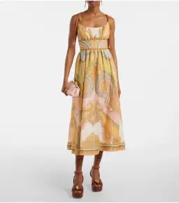 Zimmermann Maxine Picnic Midi Dress in Gold Paisley Size 2 / AU 12
