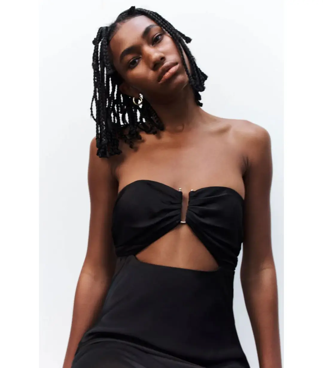 Shona Joy Camille Strapless Cut Out Midi Dress Black Size AU 8 for rent on The Volte - main image