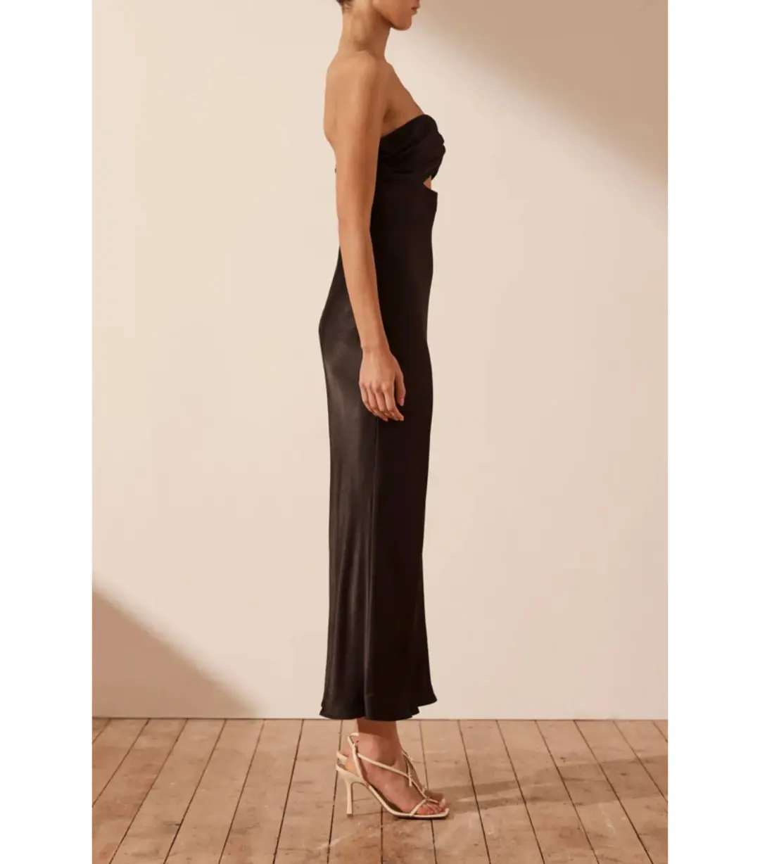 Shona Joy Camille Strapless Cut Out Midi Dress Black Size AU 8 for rent on The Volte - main image