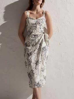 Zimmermann Wayfarer Printed Linen Wrap Dress in White Print Size 3 for rent on The Volte - image 1