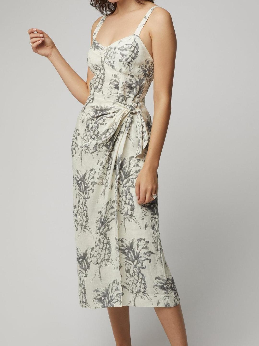 Zimmermann Wayfarer Printed Linen Wrap Dress in White Print Size 3 for rent on The Volte - main image
