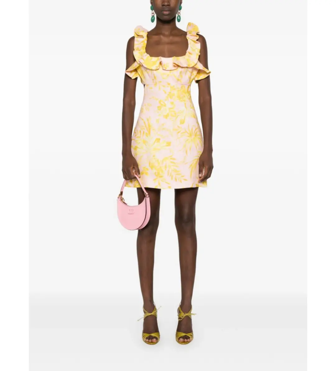 Zimmermann The Golden Ruffle Mini Dress in Pink/Gold Floral Size 2 / AU 12 for rent on The Volte - main image