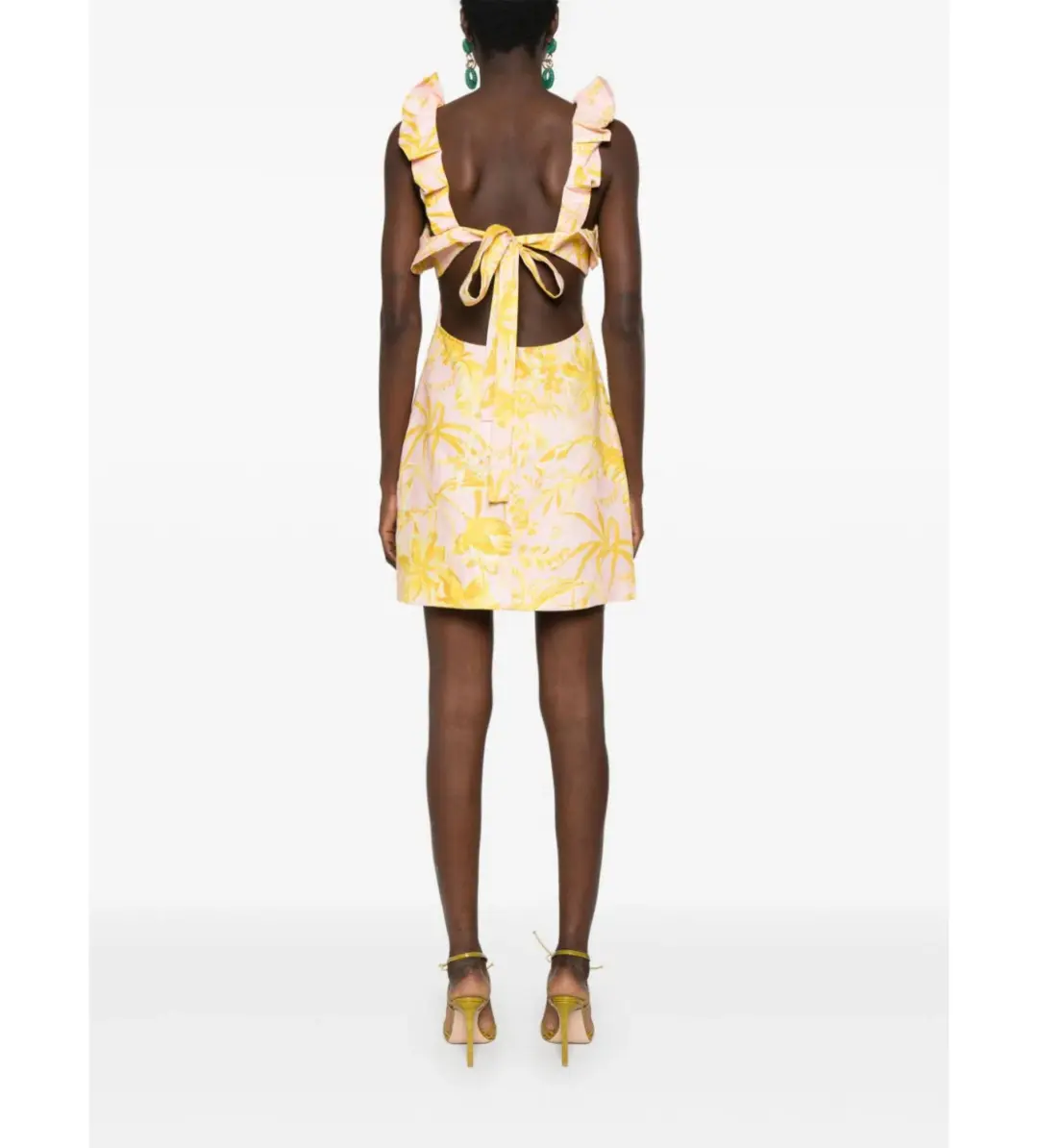 Zimmermann The Golden Ruffle Mini Dress in Pink/Gold Floral Size 2 / AU 12 for rent on The Volte - main image