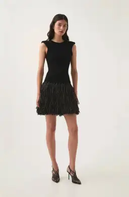 Aje Rushes Raffia Knit Mini Dress Black Size M / AU 10