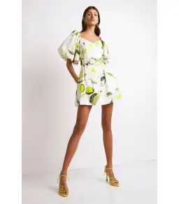 Aje Zest Mini Dress Tropical Lime Print Size AU 8