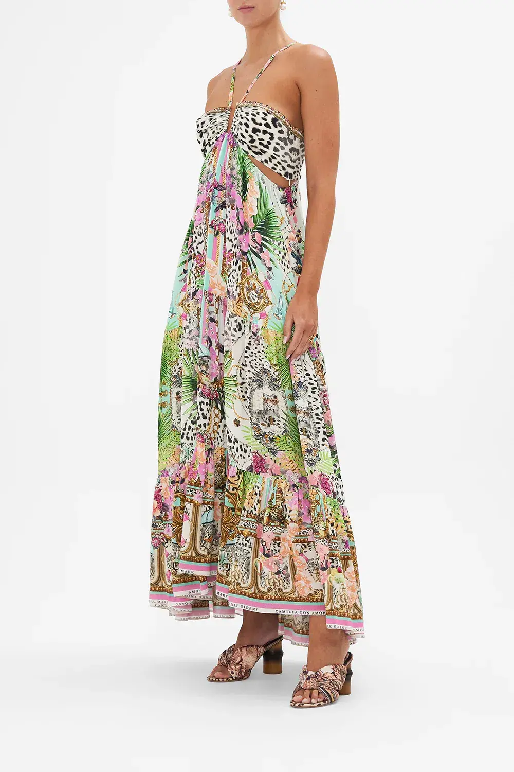 Camilla Dear Amore Mio Gathered Cut Out Dress Print Size L / AU 14 for rent on The Volte - main image