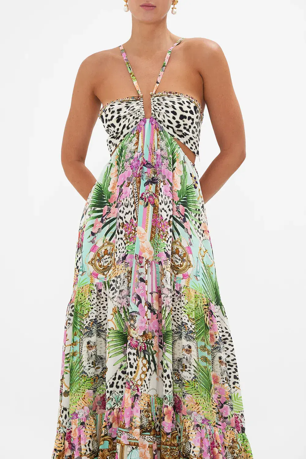 Camilla Dear Amore Mio Gathered Cut Out Dress Print Size L / AU 14 for rent on The Volte - main image