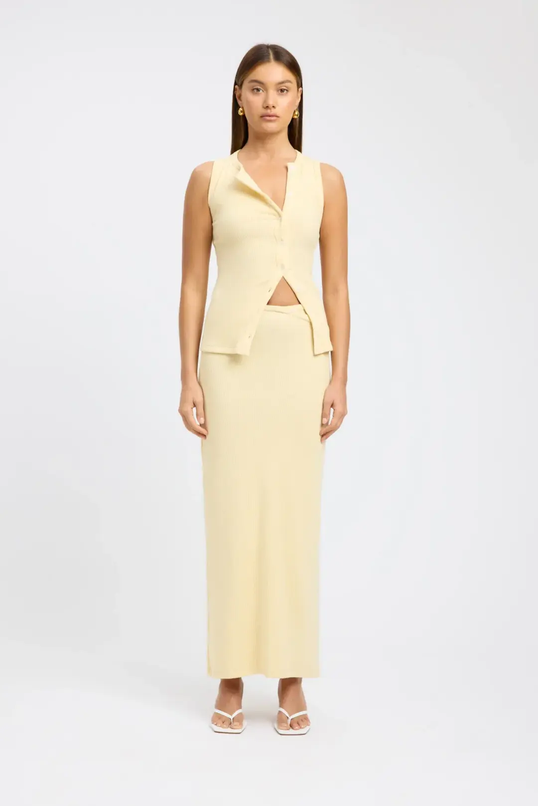 Kookai Bec Button Tank & Carter Maxi Skirt Set Butter Cream Size XS / AU 6 for rent on The Volte - main image