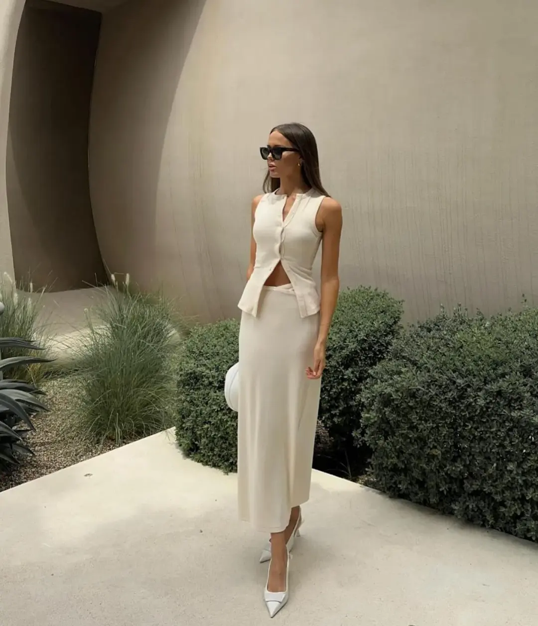 Kookai Bec Button Tank & Carter Maxi Skirt Set Butter Cream Size XS / AU 6 for rent on The Volte - main image