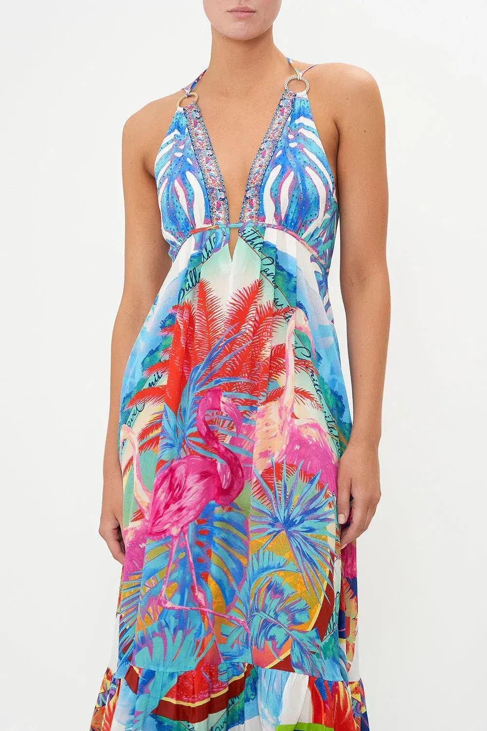 Camilla Flamenco Flamingo Tiered Dress with Hardware Size 14/L for rent on The Volte - main image