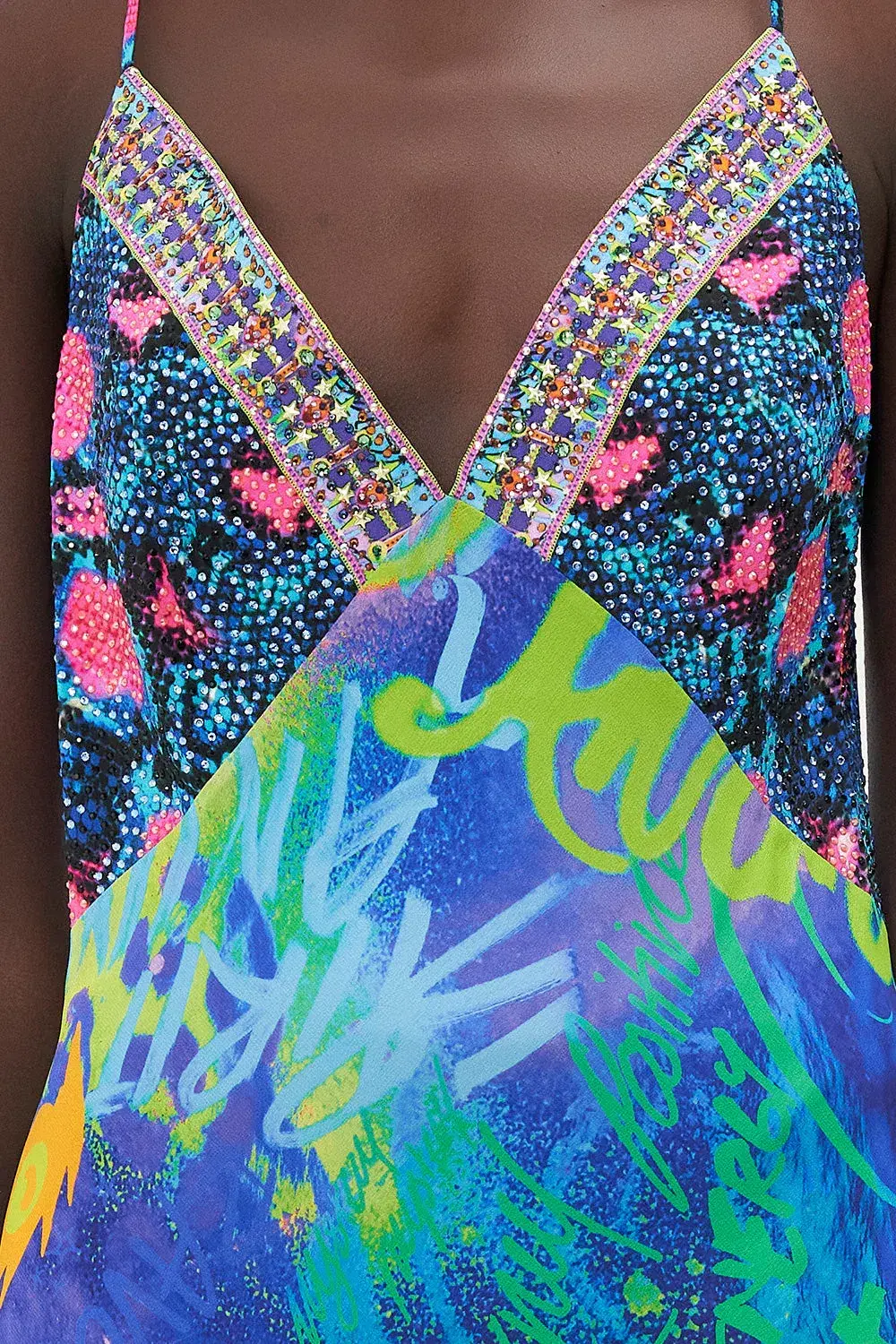 Camilla Mother Earth's Army V Neck Full Length Bias Slip Dress Print Size XL / AU 16 for rent on The Volte - main image