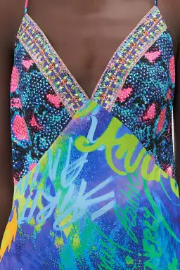 Camilla Mother Earth's Army V Neck Full Length Bias Slip Dress Print Size XL / AU 16 for rent on The Volte - image 2