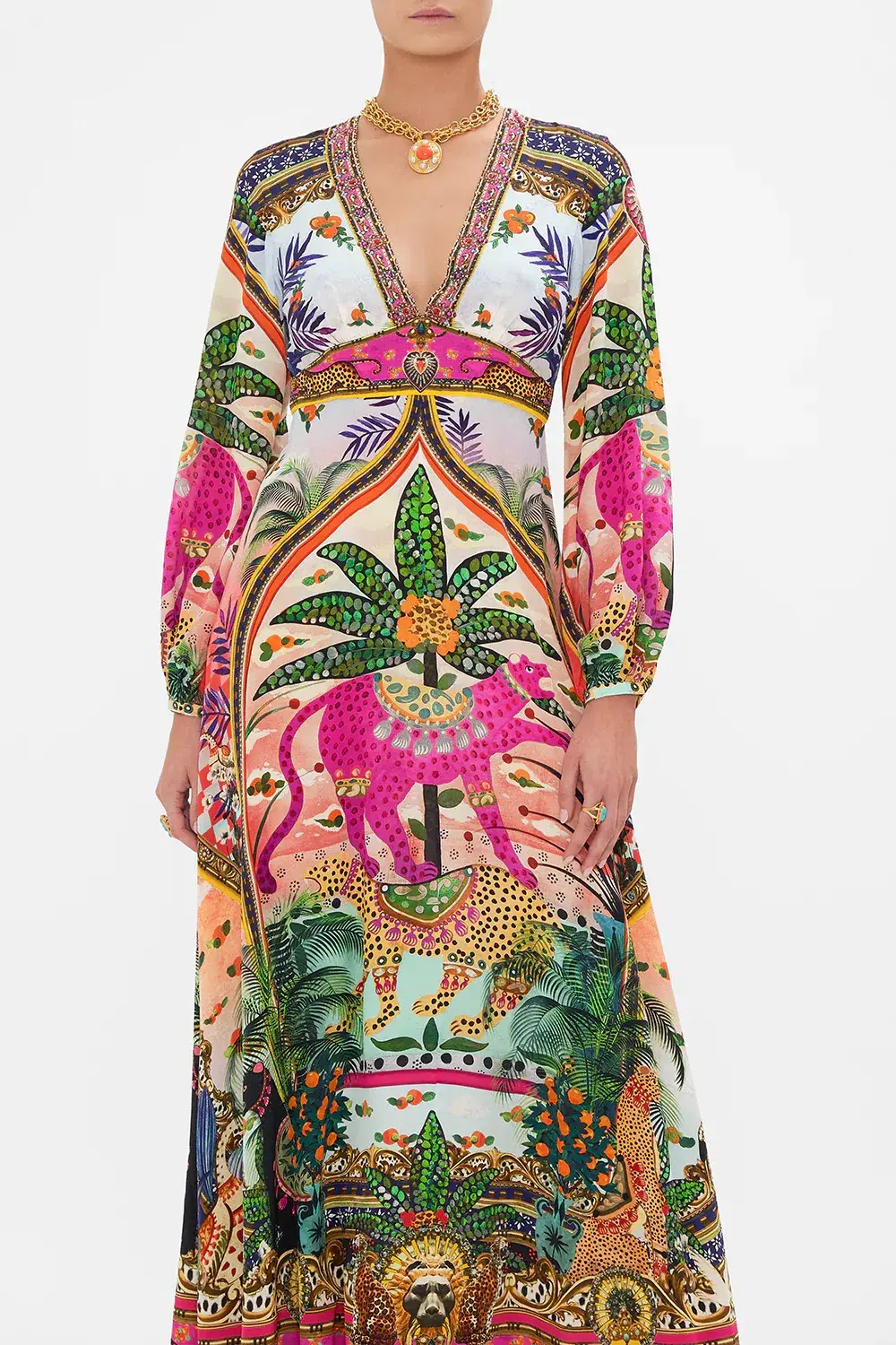 Camilla Alessandros Atlantis Printed Lantern Sleeve Dress Multi Size 14 for rent on The Volte - main image