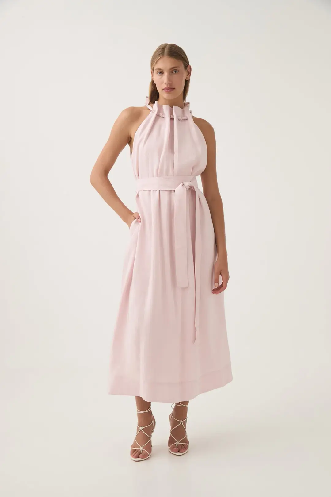Aje Mariel Trapeze Midi Dress Soft Pink Size 6 for rent on The Volte - main image