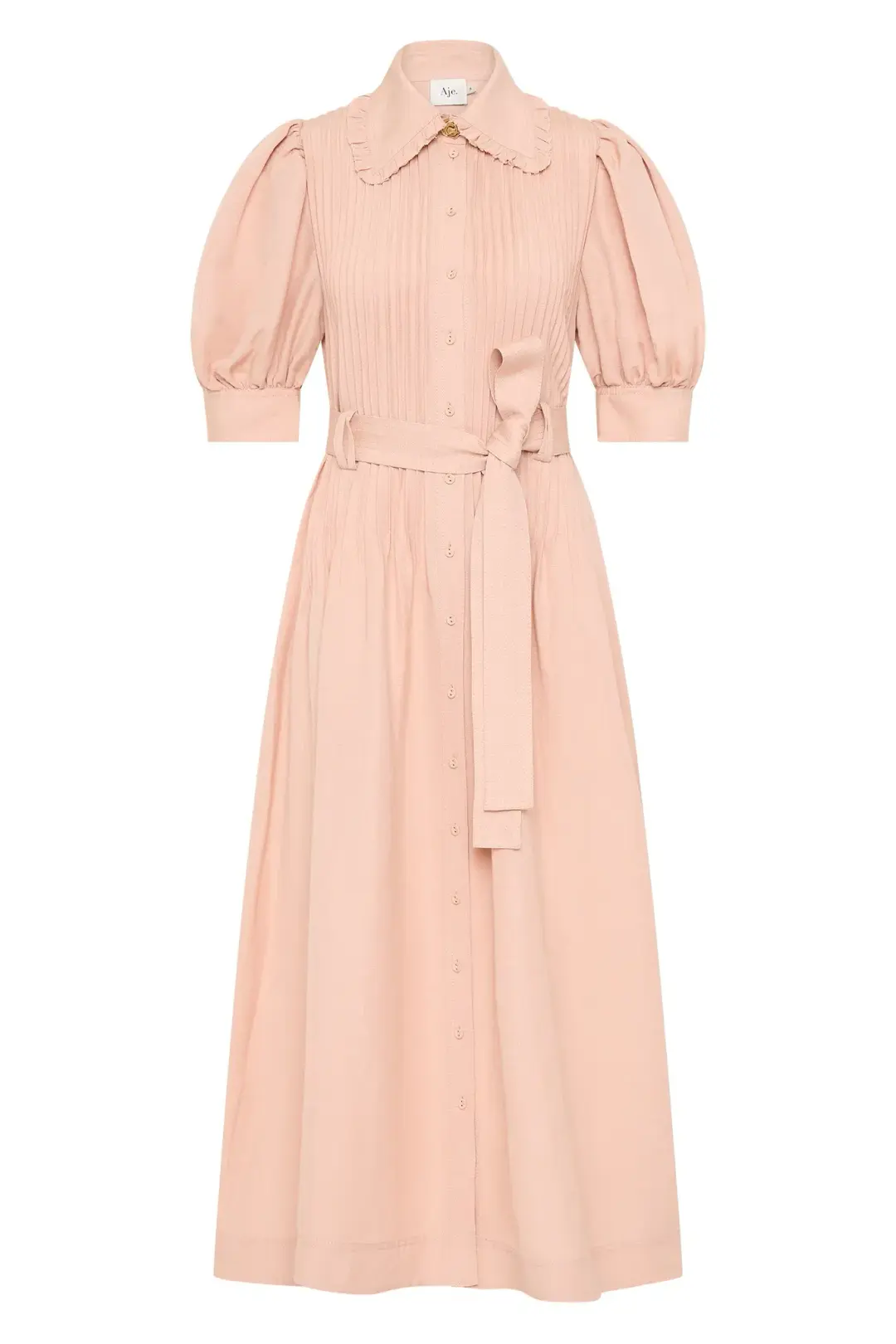 Aje Madeleine Belted Midi Dress Blush Pink Size 4 for rent on The Volte - main image