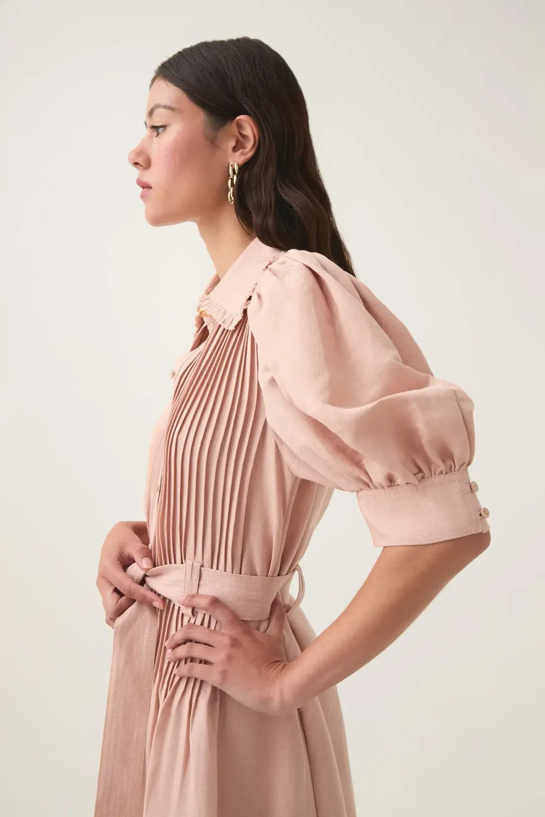 Aje Madeleine Belted Midi Dress Blush Pink Size 4 for rent on The Volte - main image