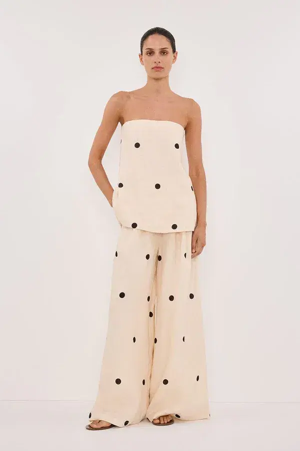 DISSH Beverly Cream Spot Strapless Top and Pants Set Cream Size 10/12 for rent on The Volte - main image