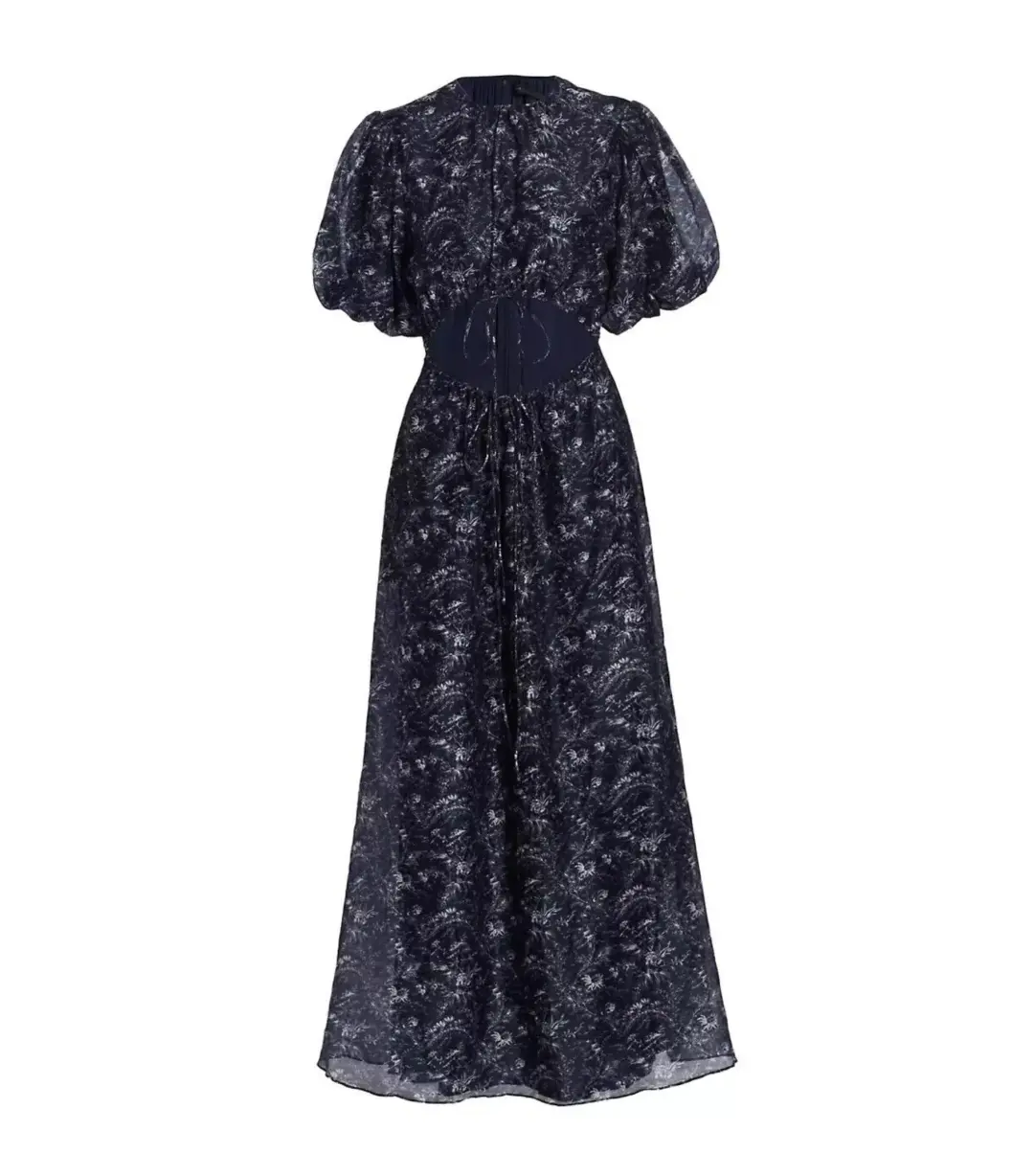 Sir the Label Caprice Puff Sleeve Midi Dress in Navy Size 1 / AU 8 for rent on The Volte - main image