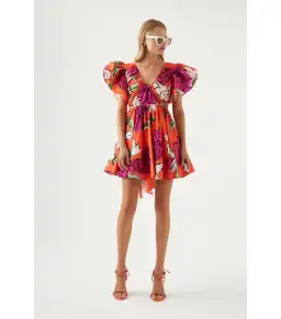 Aje Gretta Bow Back Mini Dress Vivid Camellia Size AU 8
